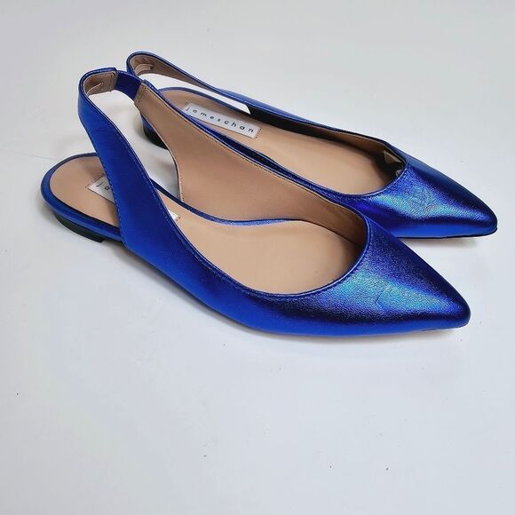 James Chan Nakasey Blue Metallic Sling Back Flat Size 6 Size 9 NWOB - Picture 1 of 12